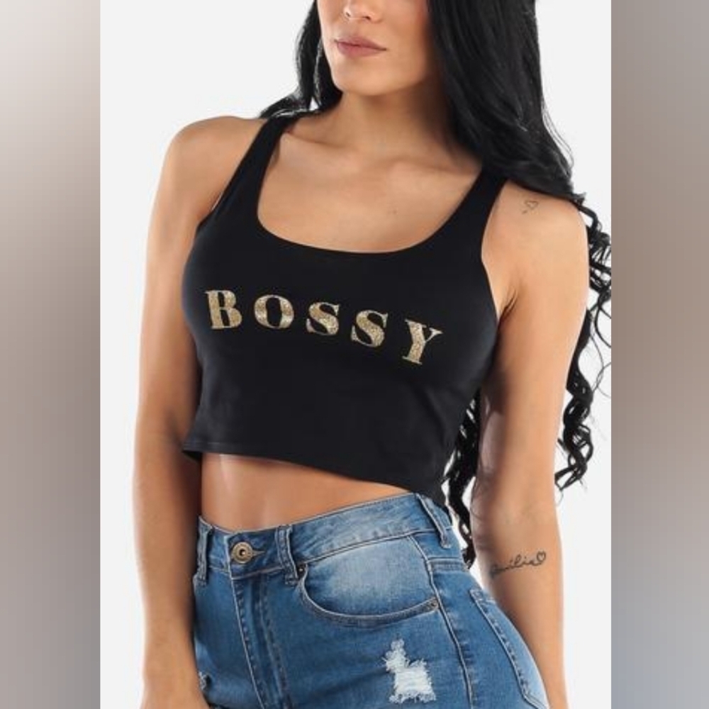 NEW! Black "Bossy" Crop Top